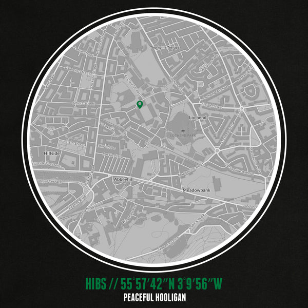 Hibernian Location T-Shirt Black - Peaceful Hooligan 