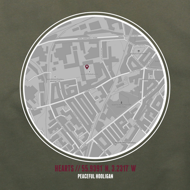 Heart Of Midlothian Location Hoodie Olive - Peaceful Hooligan 