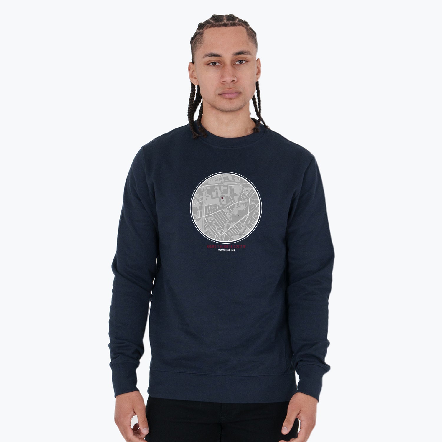Hearts Location Sweatshirt Navy - Peaceful Hooligan 