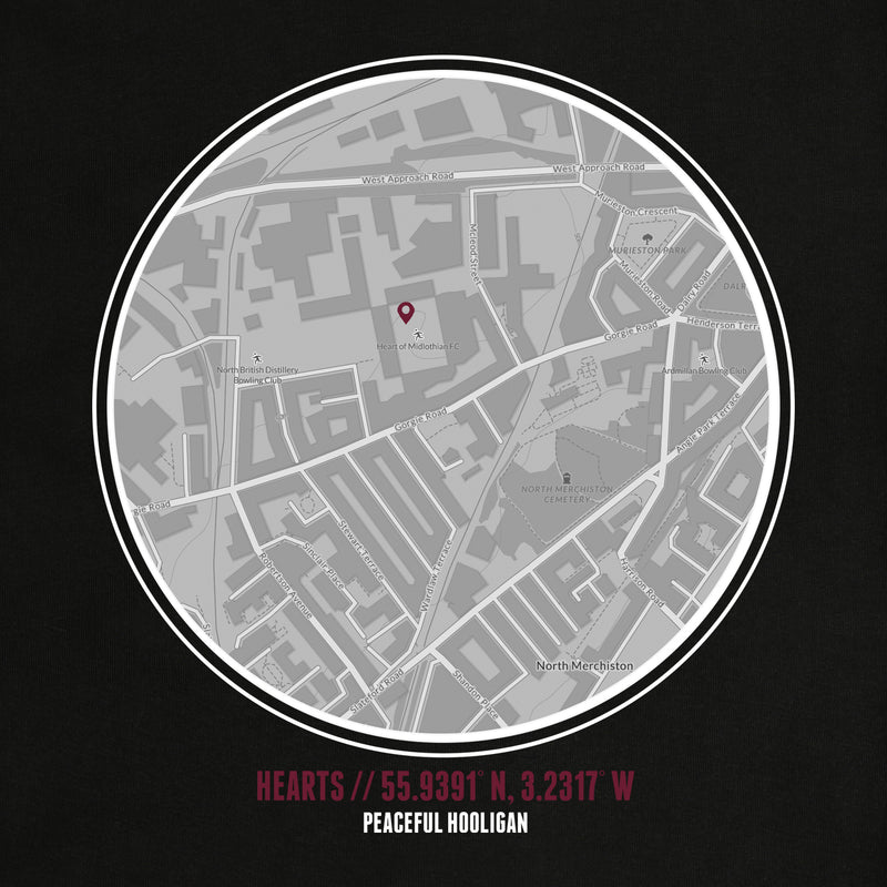 Heart Of Midlothian Location T-Shirt Black - Peaceful Hooligan 