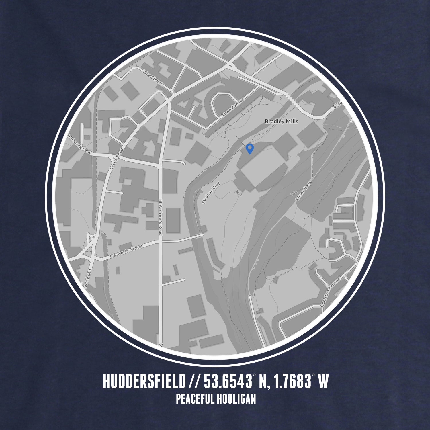 Huddersfield Location Hoodie Navy - Peaceful Hooligan 