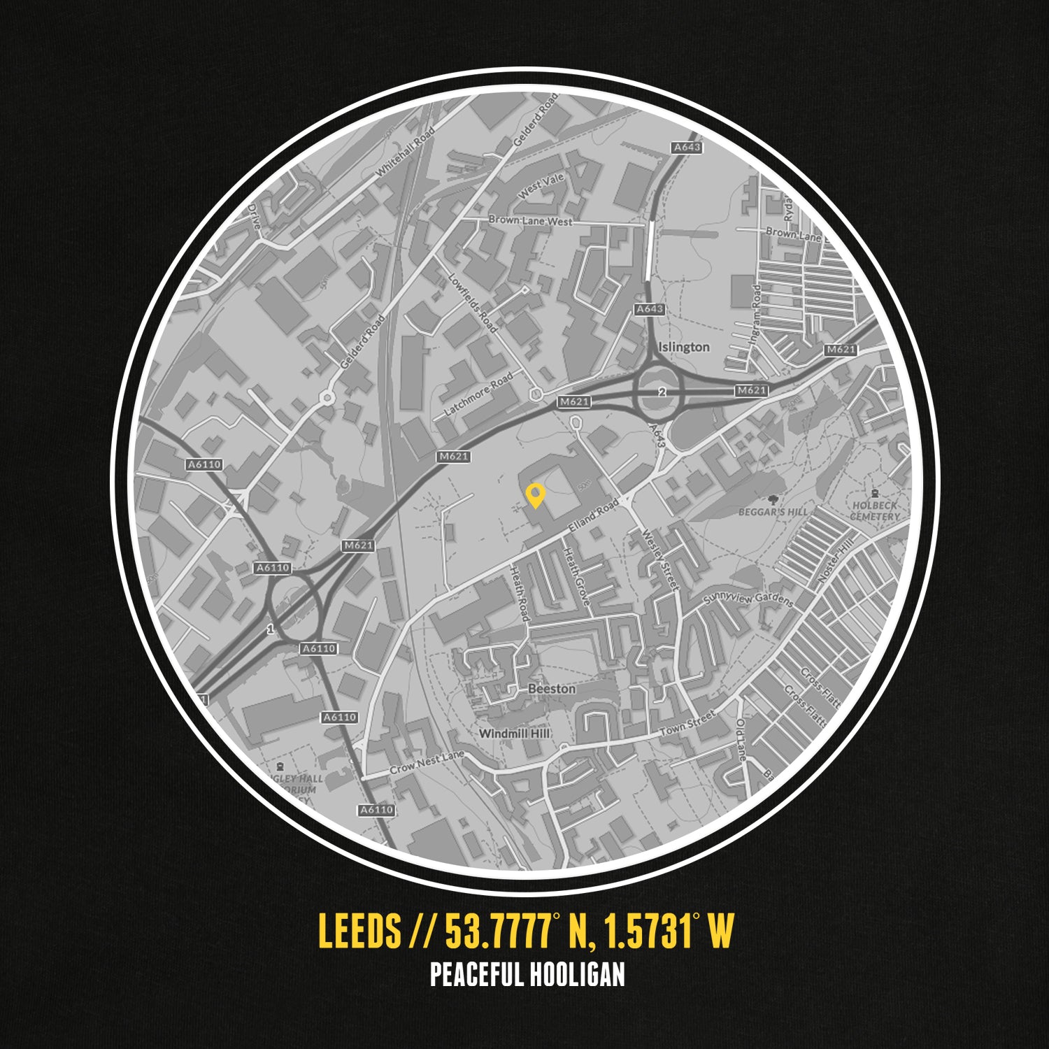 Leeds Location Sweatshirt Black - Peaceful Hooligan 