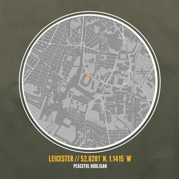 Leicester City Location Hoodie Olive - Peaceful Hooligan 