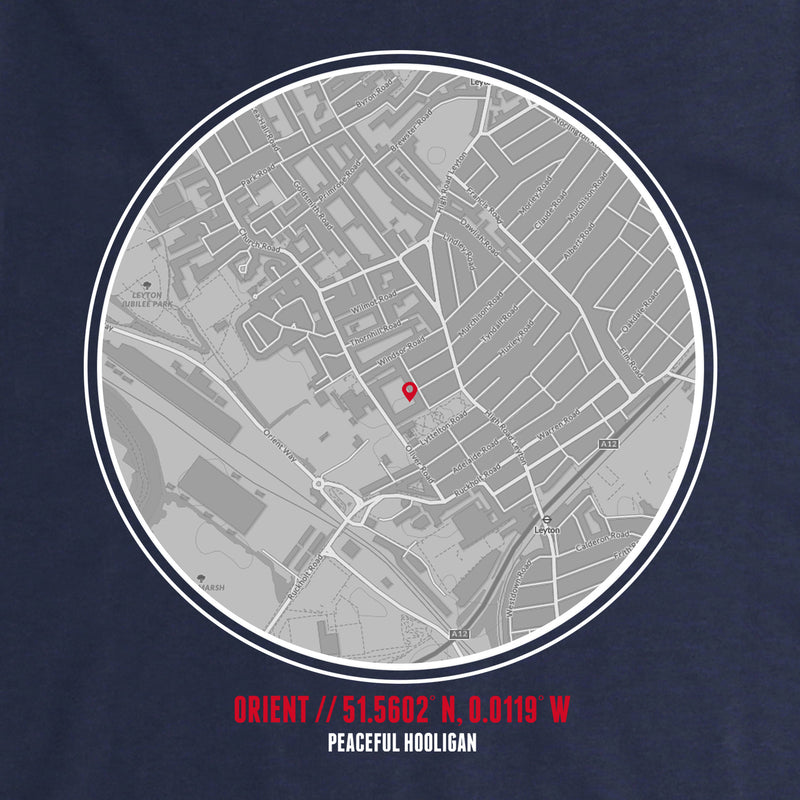 Leyton Orient Location Hoodie Navy - Peaceful Hooligan 