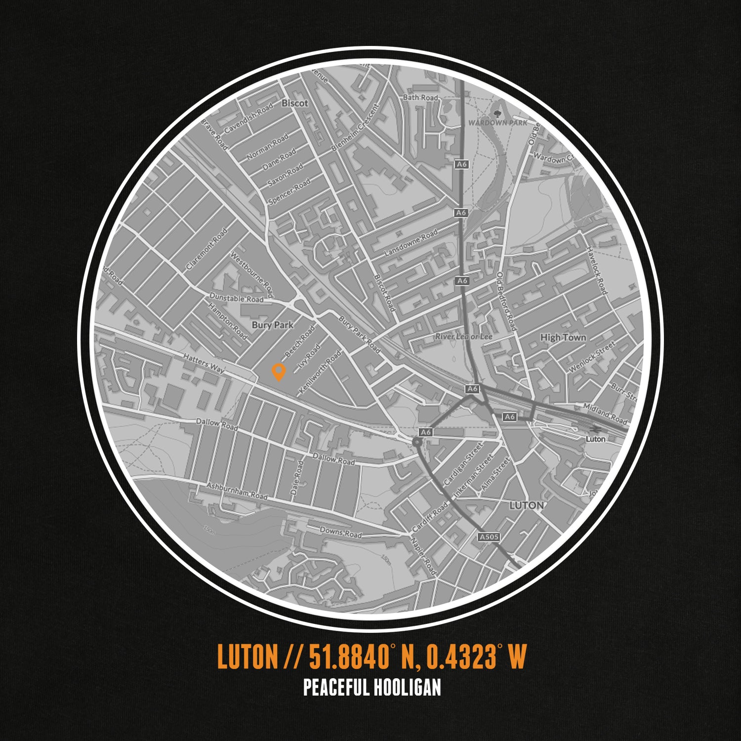 Luton Location Sweatshirt Black - Peaceful Hooligan 