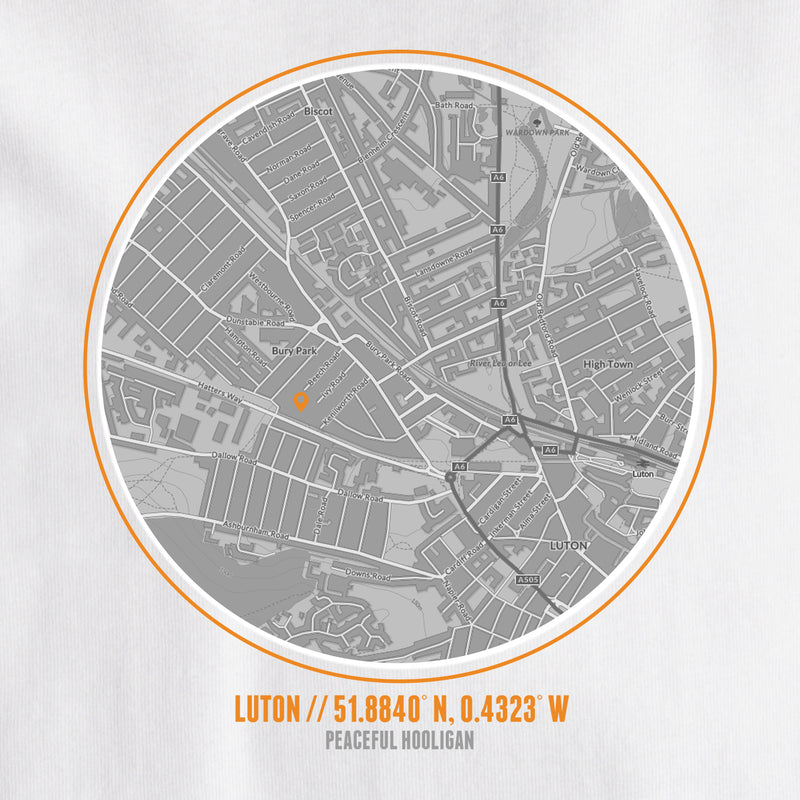 Luton Town Location T-Shirt White - Peaceful Hooligan 