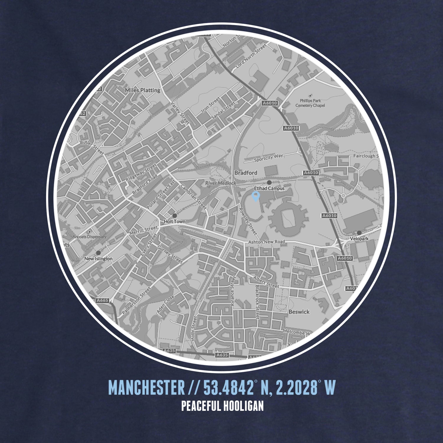 Manchester City Location Hoodie Navy - Peaceful Hooligan 