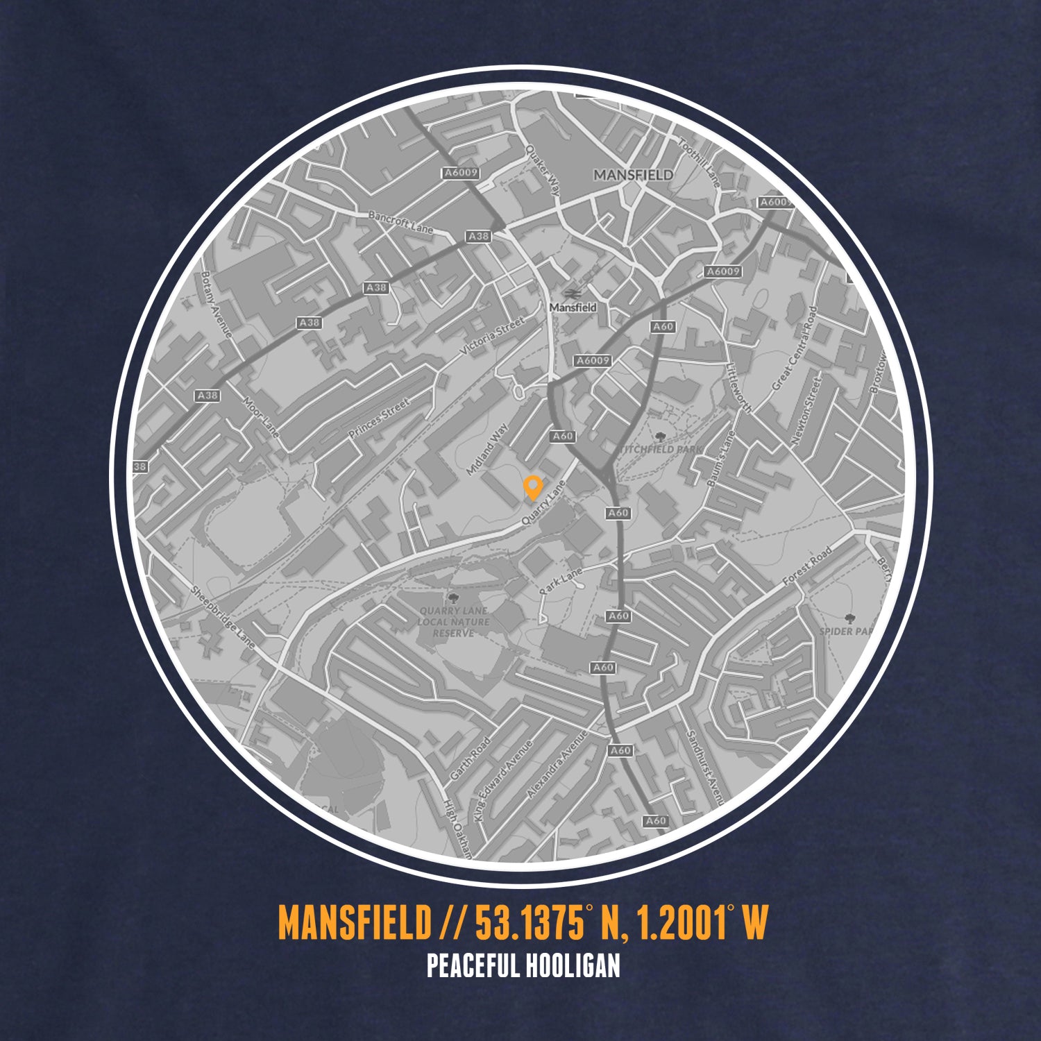 Mansfield Town Location Hoodie Navy - Peaceful Hooligan 