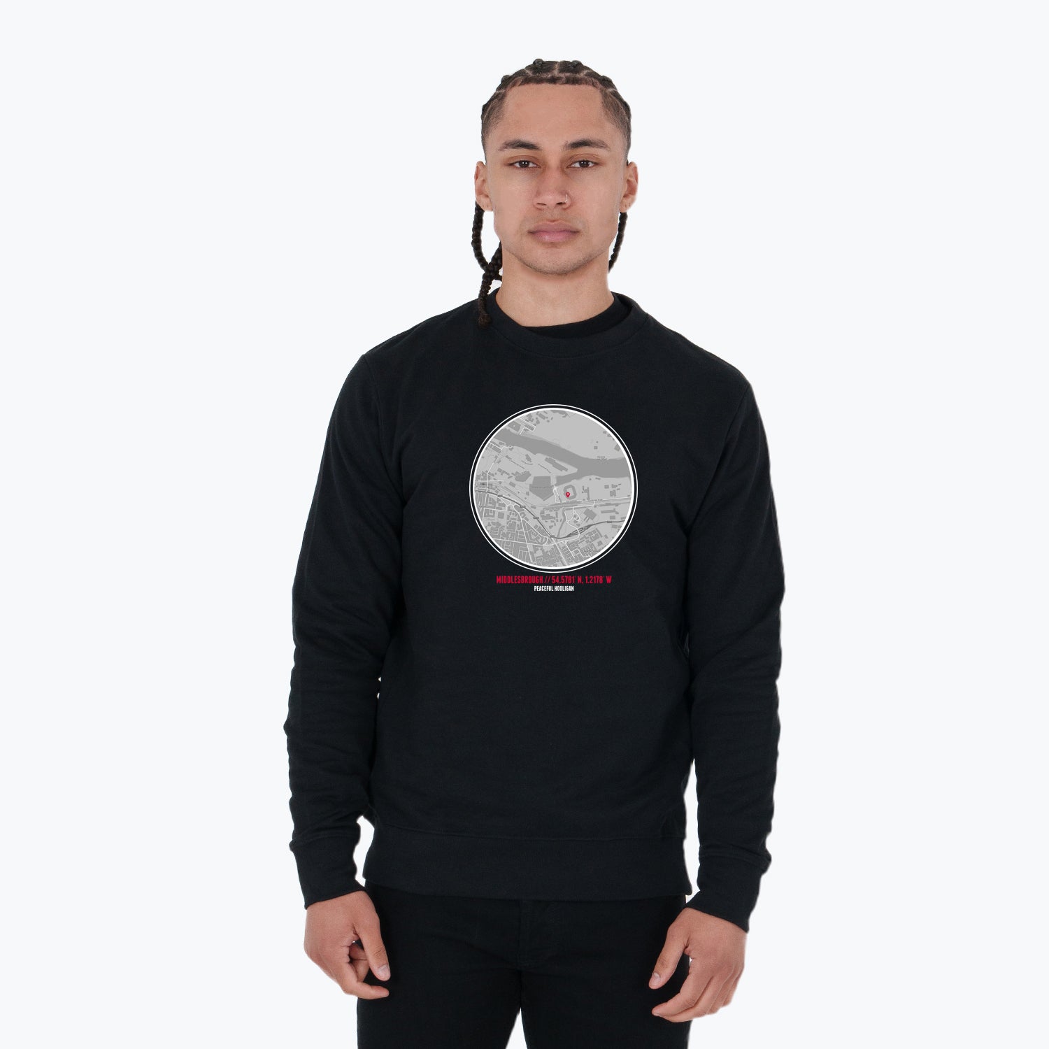 Middlesbrough Location Sweatshirt Black - Peaceful Hooligan 