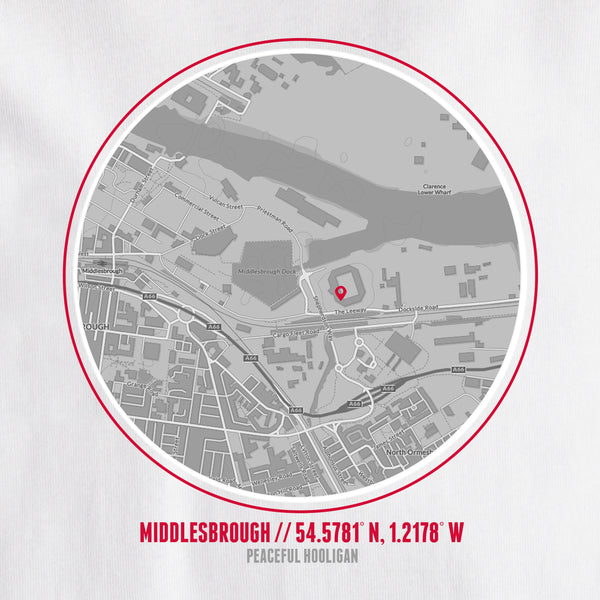 Middlesbrough Location T-Shirt White - Peaceful Hooligan 