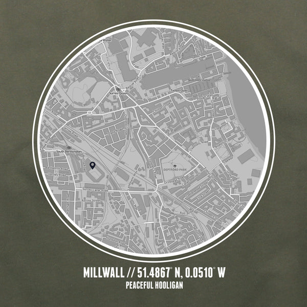 Millwall Location Hoodie Olive - Peaceful Hooligan 