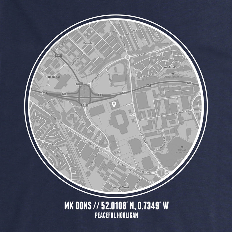 Milton Keynes Dons Location T-Shirt Navy - Peaceful Hooligan 