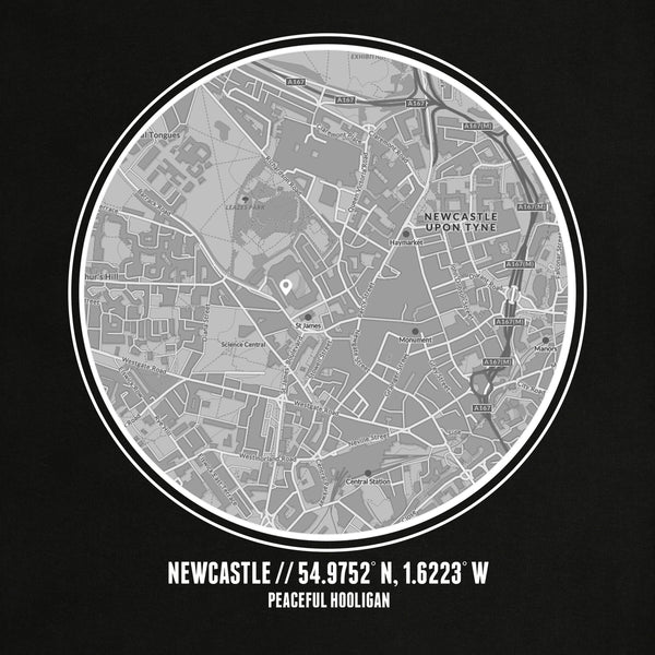 Newcastle United Location T-Shirt Black - Peaceful Hooligan 