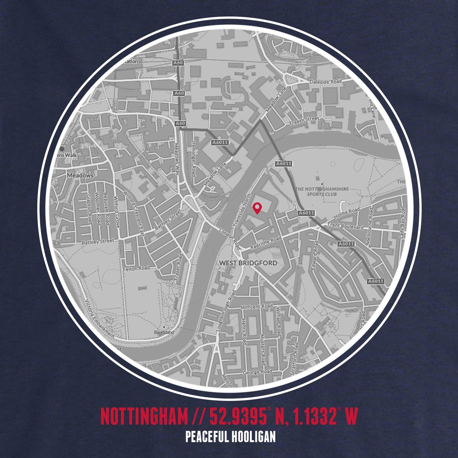 Nottingham Location Hoodie Navy - Peaceful Hooligan 