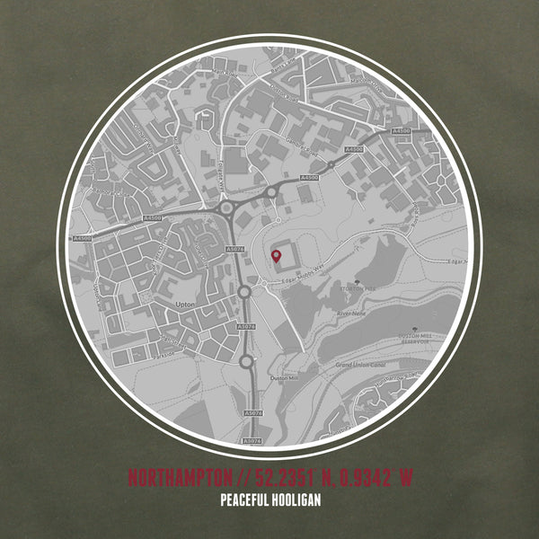 Northampton Town Location Hoodie Olive - Peaceful Hooligan 