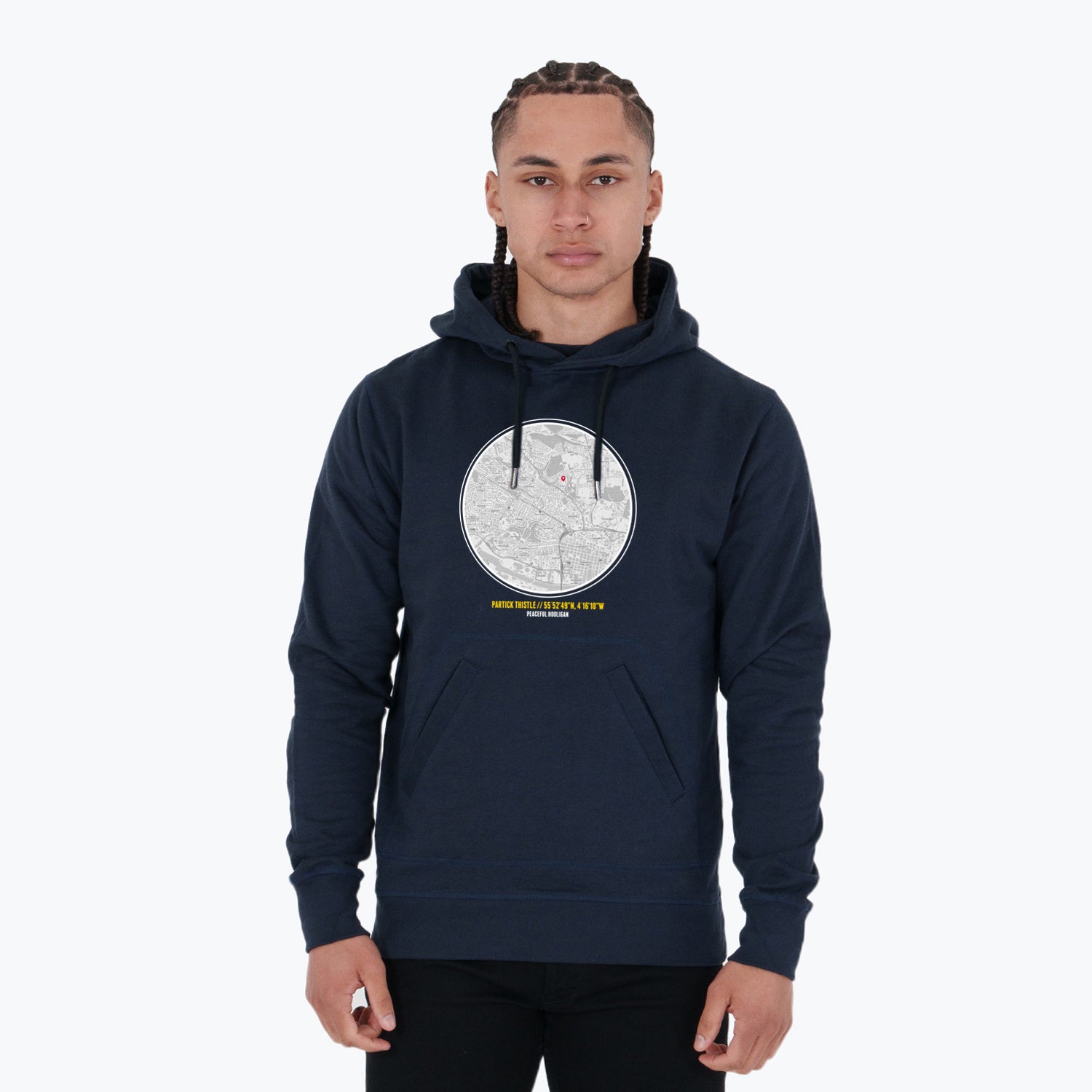 Partick Thistle Location Hoodie Navy - Peaceful Hooligan 