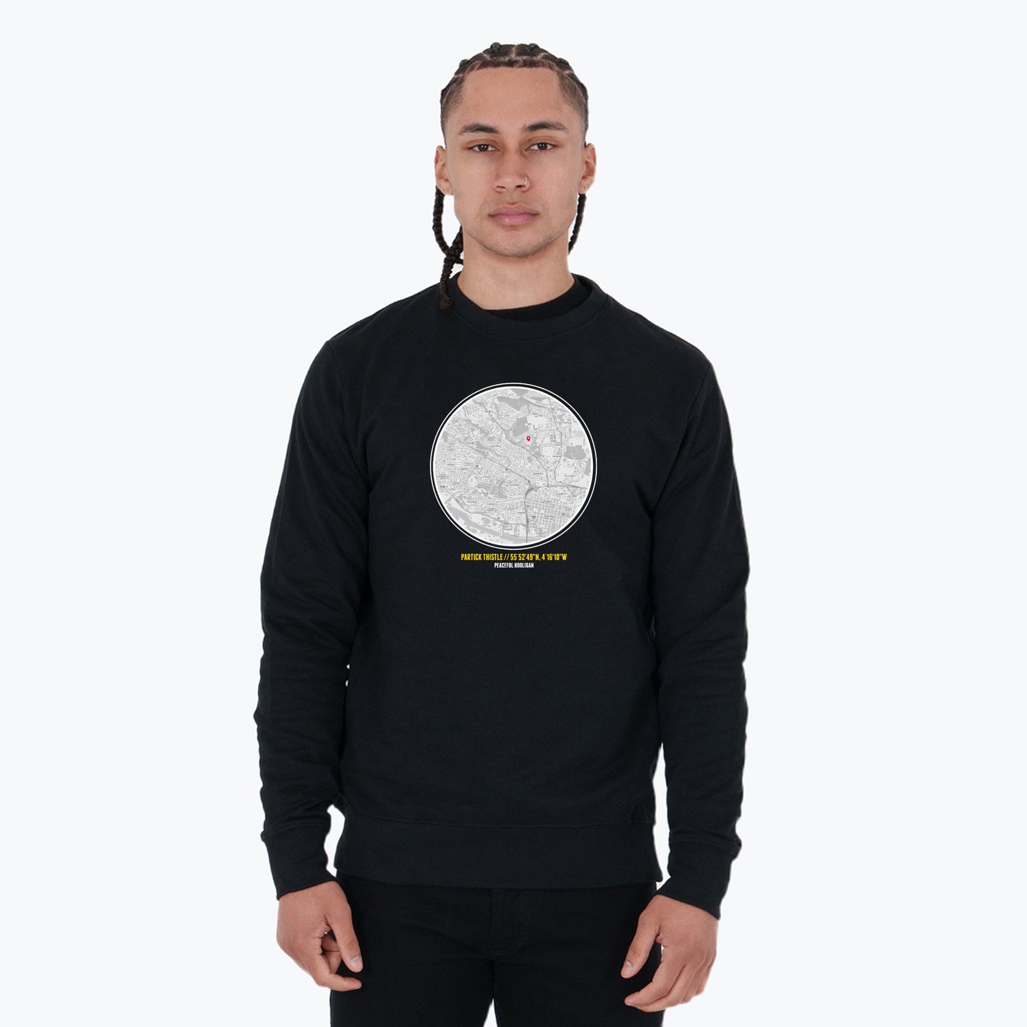 Partick Thistle Location Sweatshirt Black - Peaceful Hooligan 