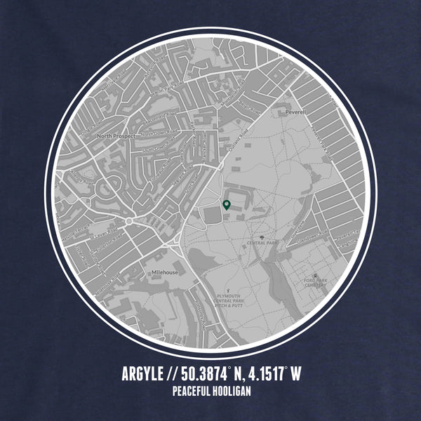 Plymouth Argyle Location Hoodie Navy - Peaceful Hooligan 