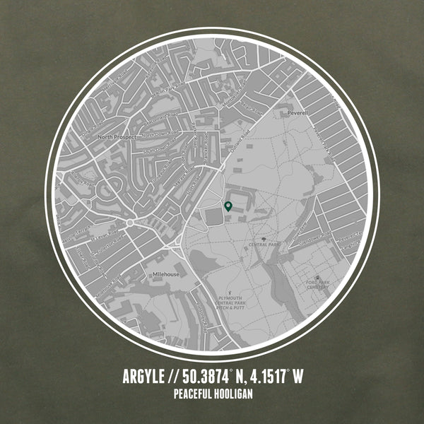 Plymouth Argyle Location Hoodie Olive - Peaceful Hooligan 