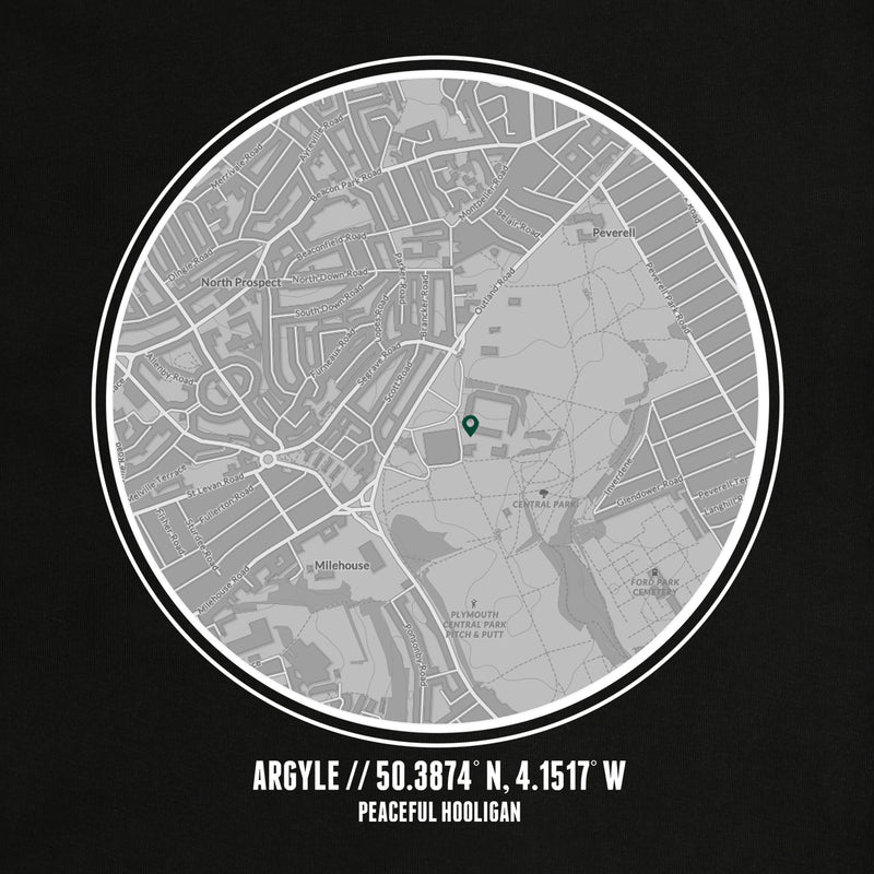 Plymouth Argyle Location T-Shirt Black - Peaceful Hooligan 