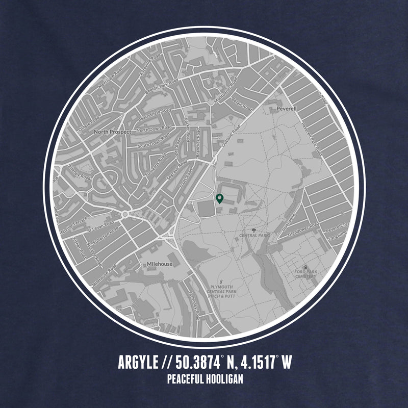 Plymouth Argyle Location T-Shirt Navy - Peaceful Hooligan 