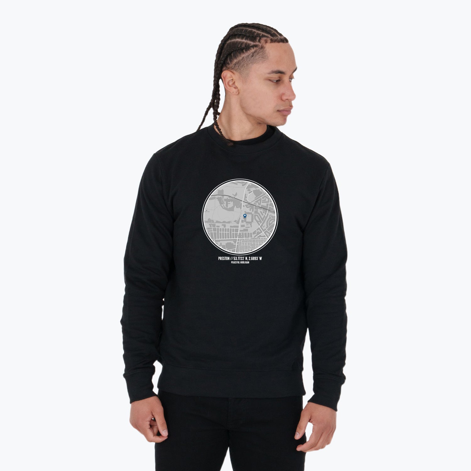 Preston Location Sweatshirt Black - Peaceful Hooligan 