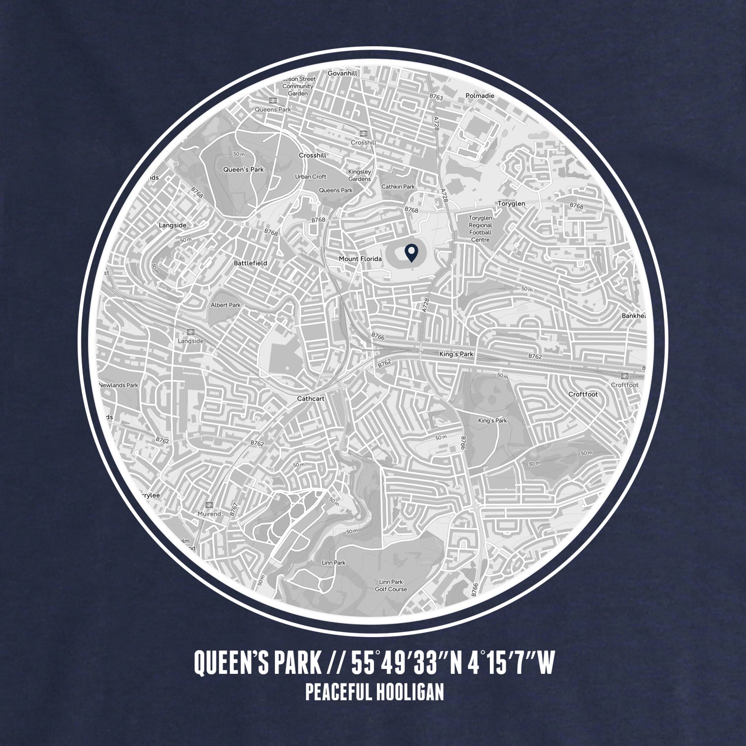 Queens Park FC Location Hoodie Navy - Peaceful Hooligan 