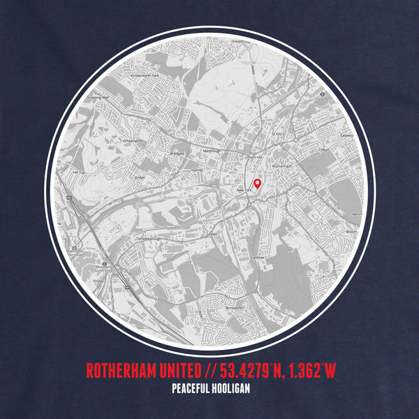 Rotherham United Location Hoodie Navy - Peaceful Hooligan 