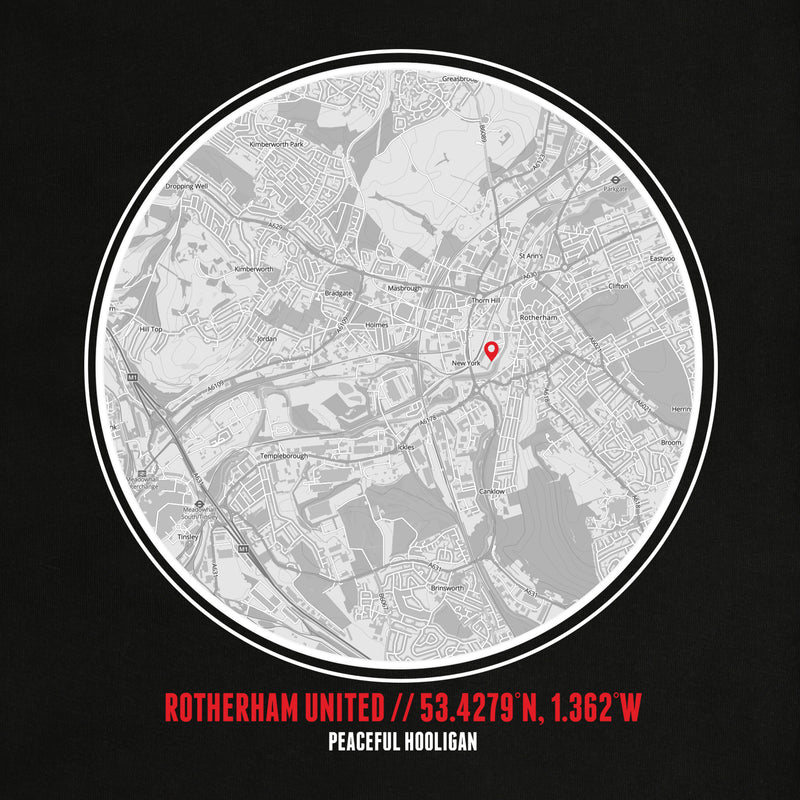 Rotherham United Location T-Shirt Black - Peaceful Hooligan 