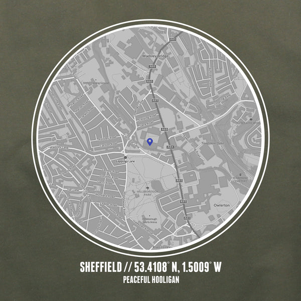 Sheffield Wednesday Location Hoodie Olive - Peaceful Hooligan 