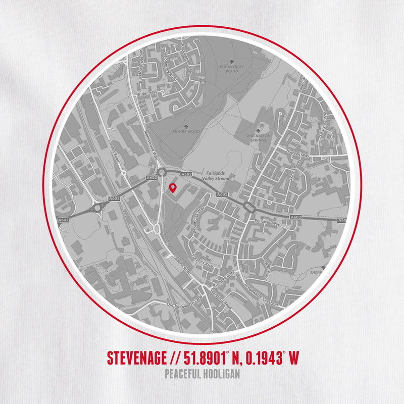 Stevenage Location T-Shirt White - Peaceful Hooligan 