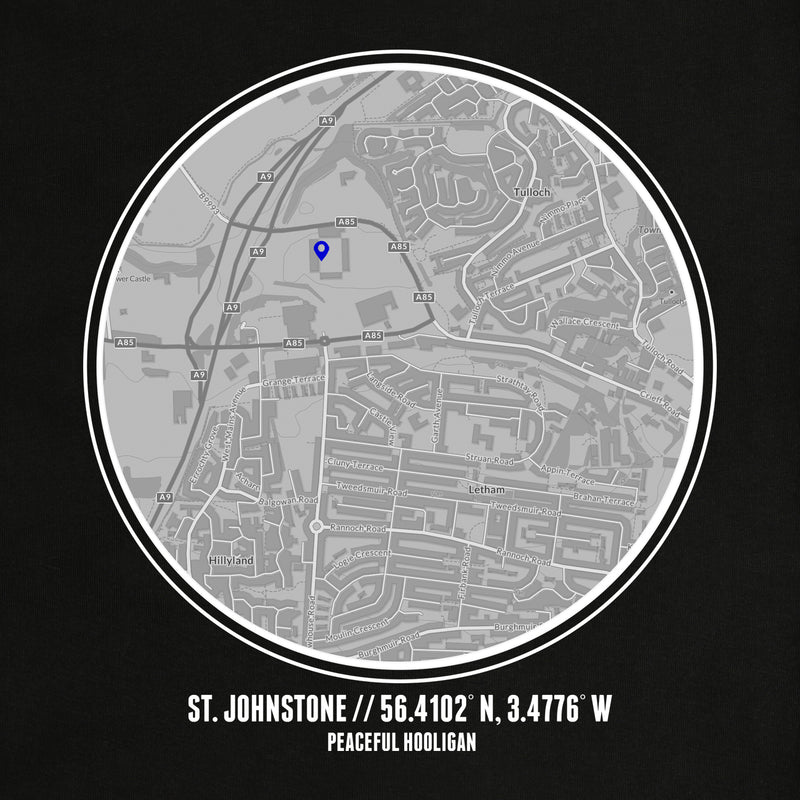 St Johnstone Location Hoodie Black - Peaceful Hooligan 