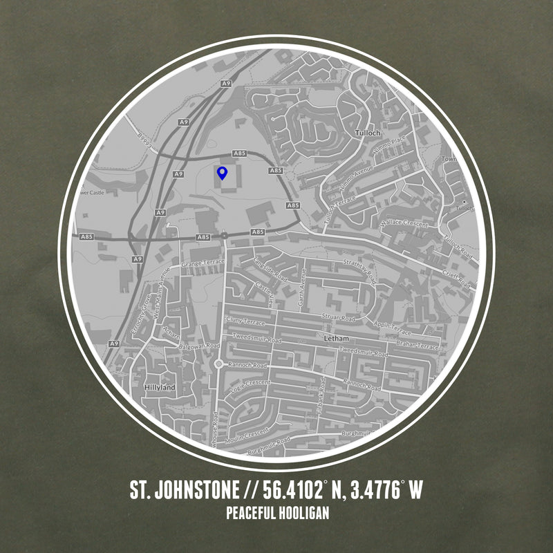 St Johnstone Location Hoodie Olive - Peaceful Hooligan 