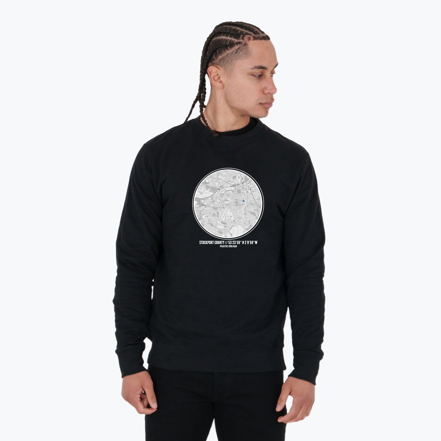 Stockport Location Sweatshirt Black - Peaceful Hooligan 