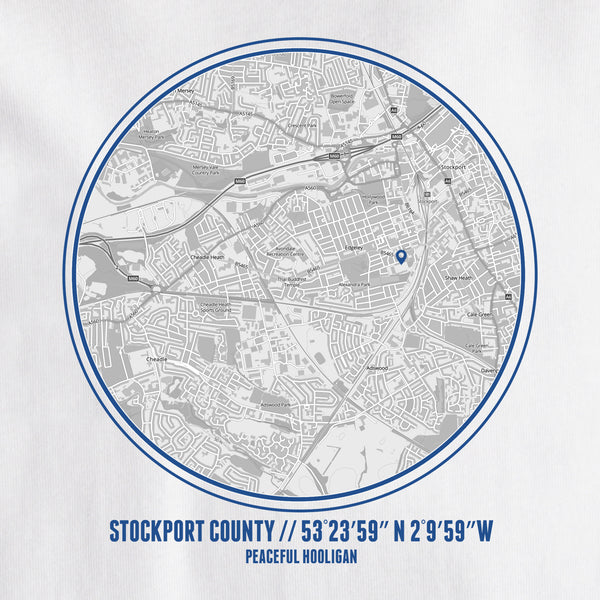 Stockport County Location T-Shirt White - Peaceful Hooligan 