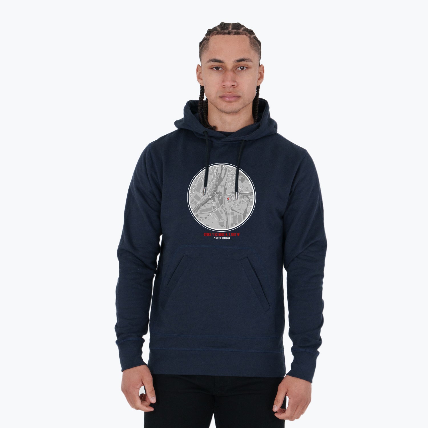 Stoke Location Hoodie Navy - Peaceful Hooligan 