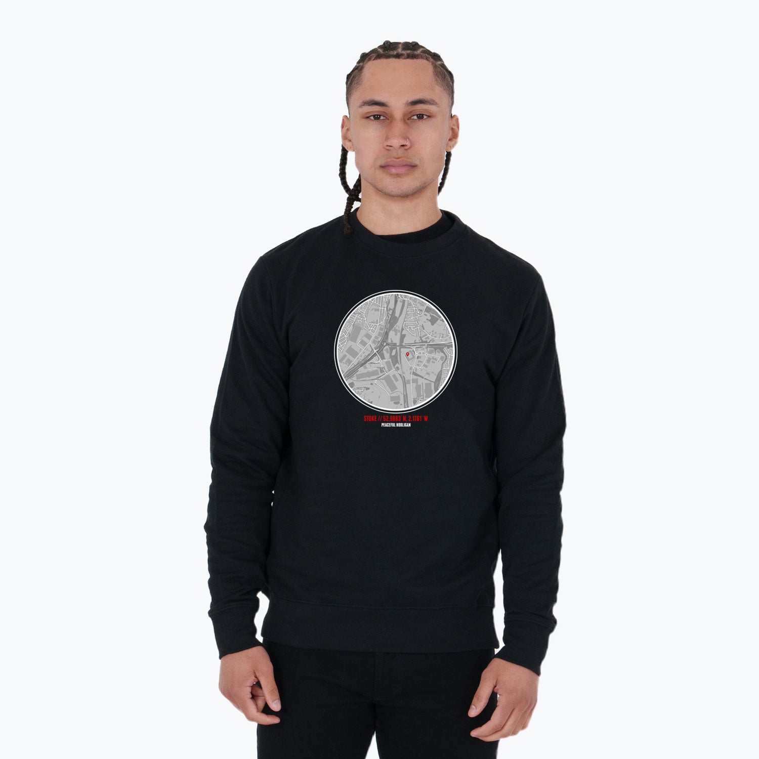 Stoke Location Sweatshirt Black - Peaceful Hooligan 