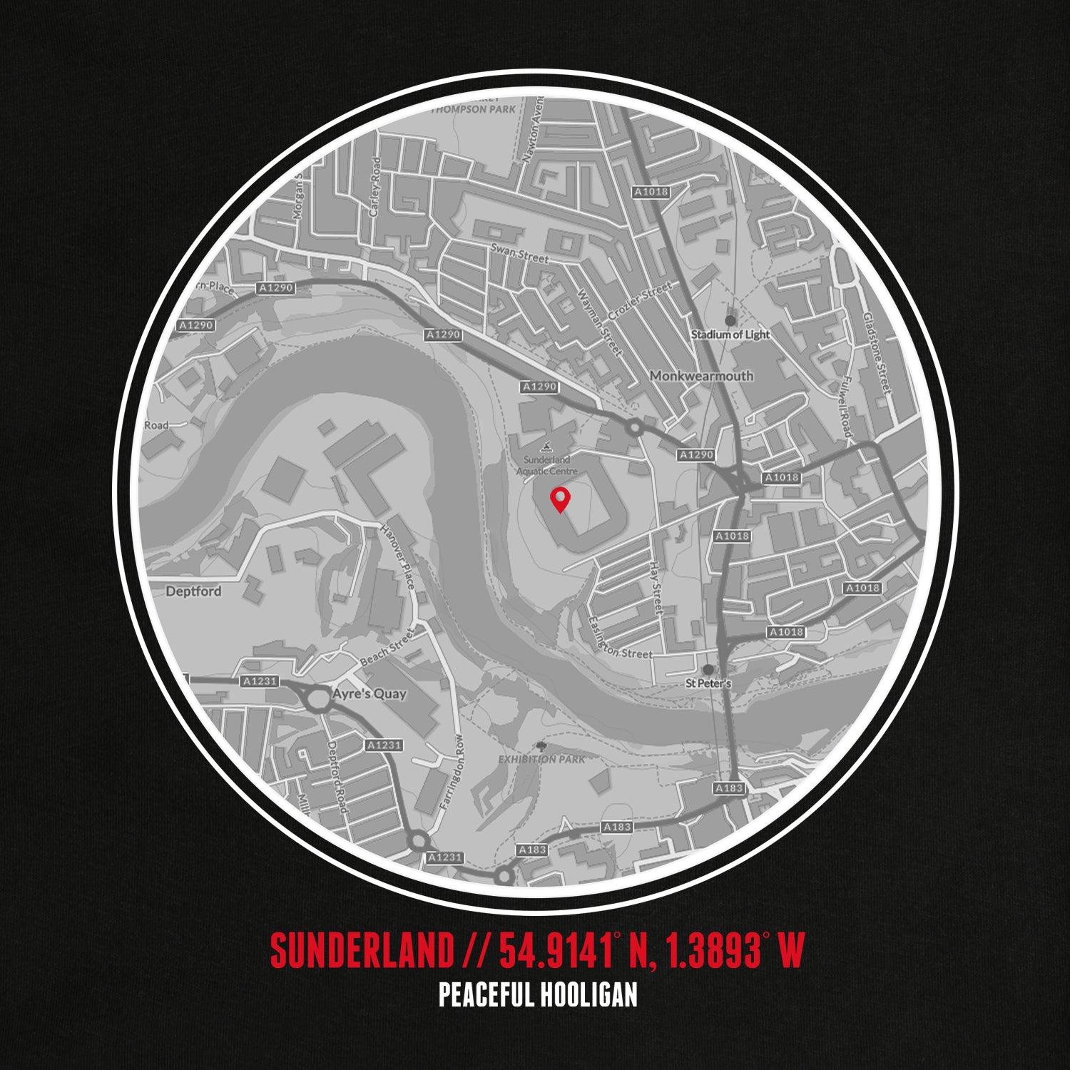 Sunderland Location Sweatshirt Black - Peaceful Hooligan 