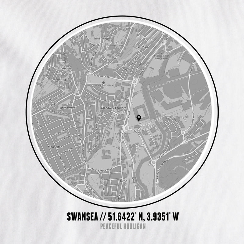 Swansea City Location T-Shirt White - Peaceful Hooligan 