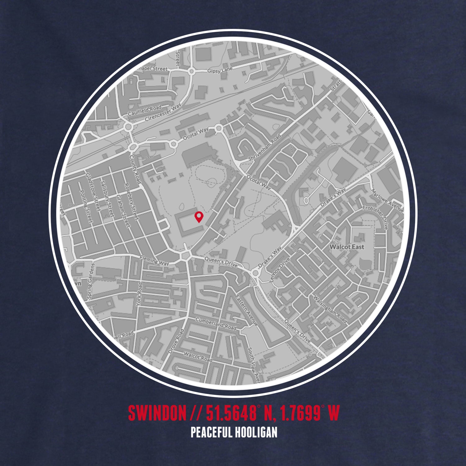 Swindon Location Hoodie Navy - Peaceful Hooligan 