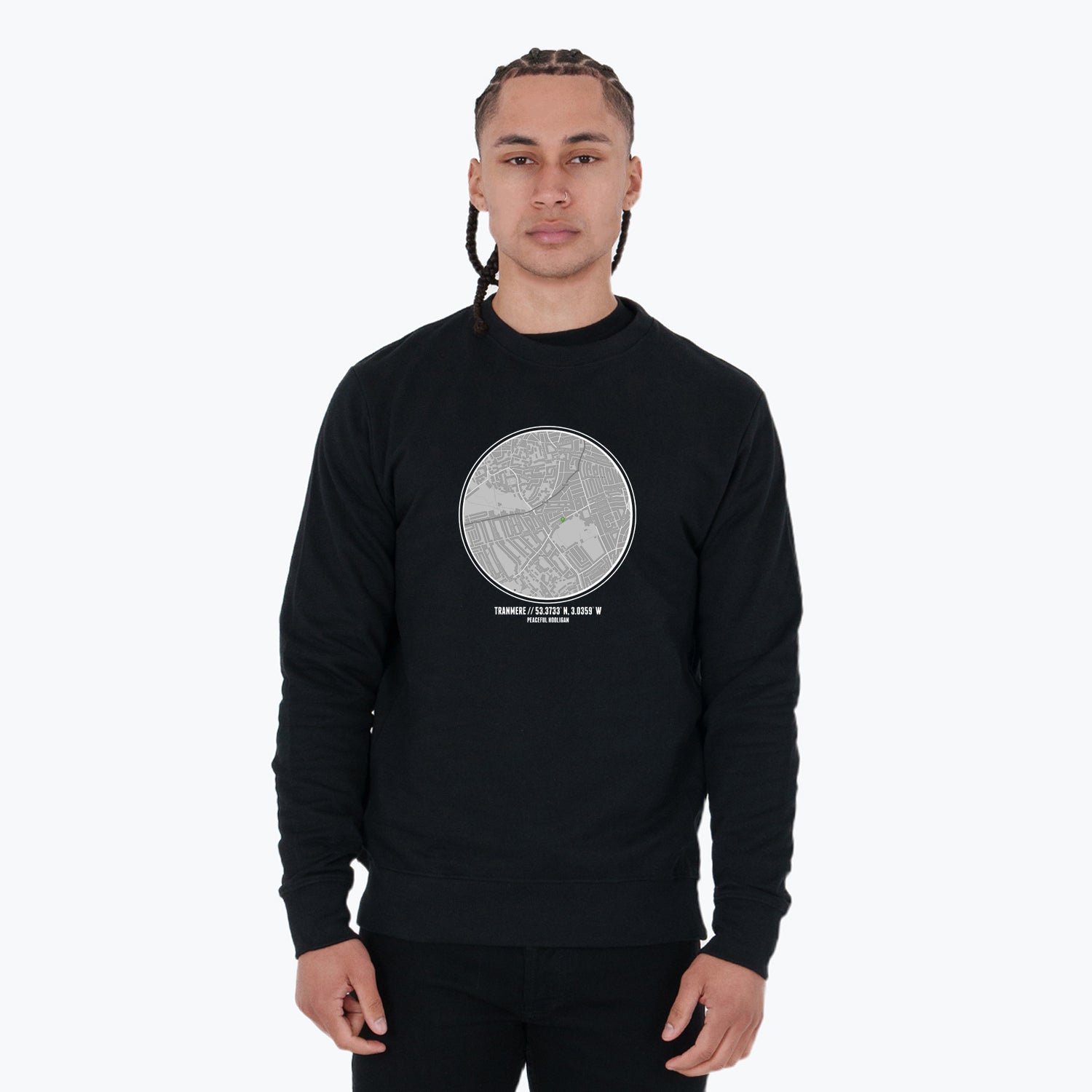Tranmere Location Sweatshirt Black - Peaceful Hooligan 
