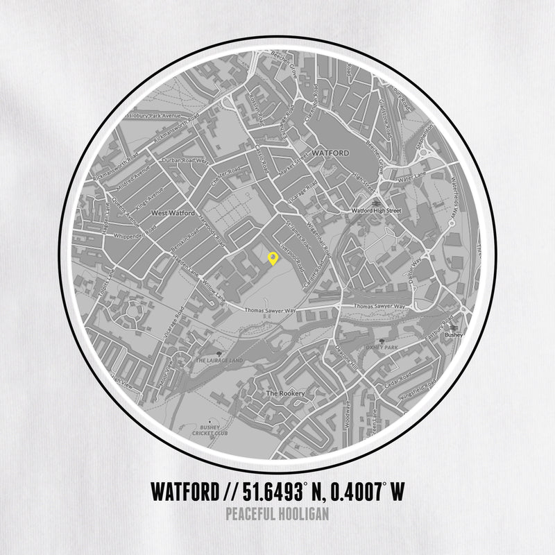 Watford Location T-Shirt White - Peaceful Hooligan 