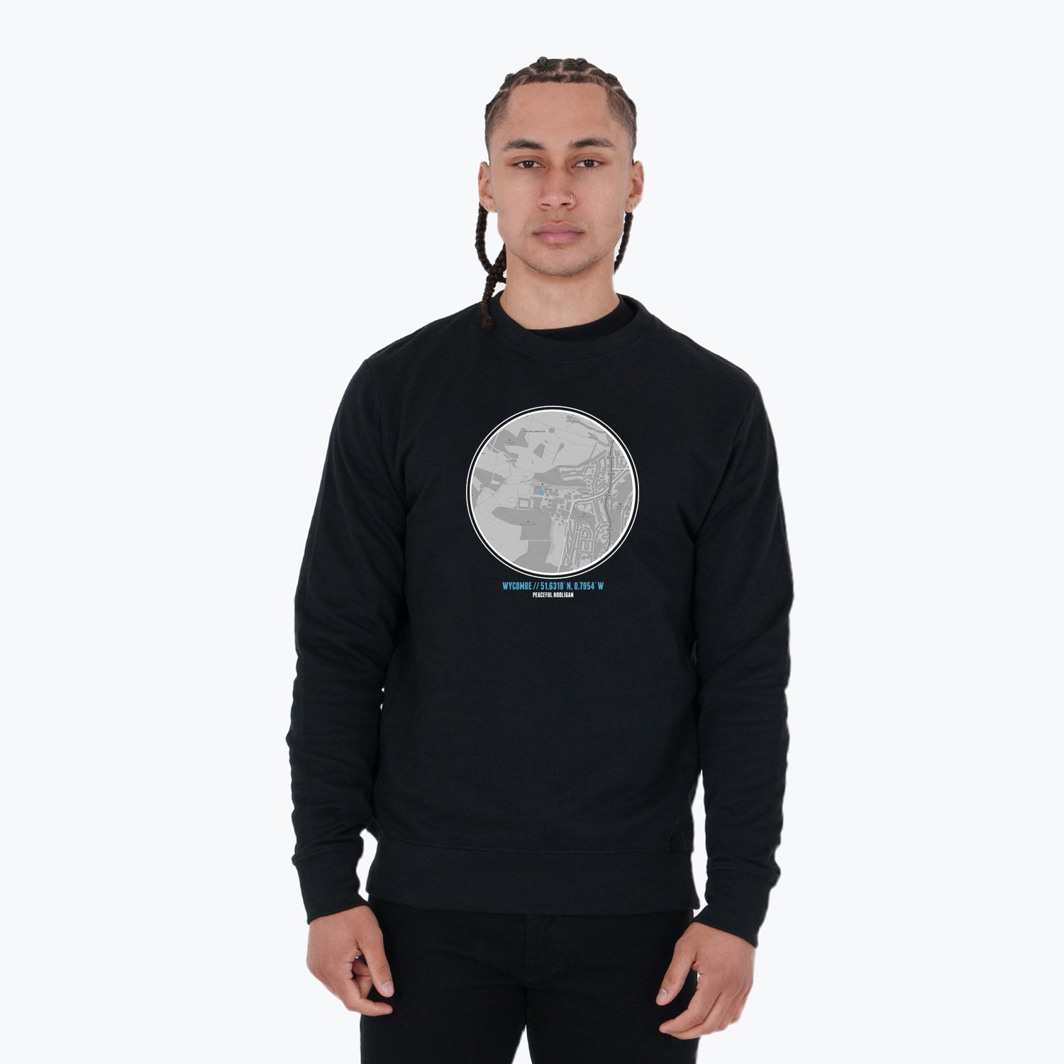 Wycombe Location Sweatshirt Black - Peaceful Hooligan 