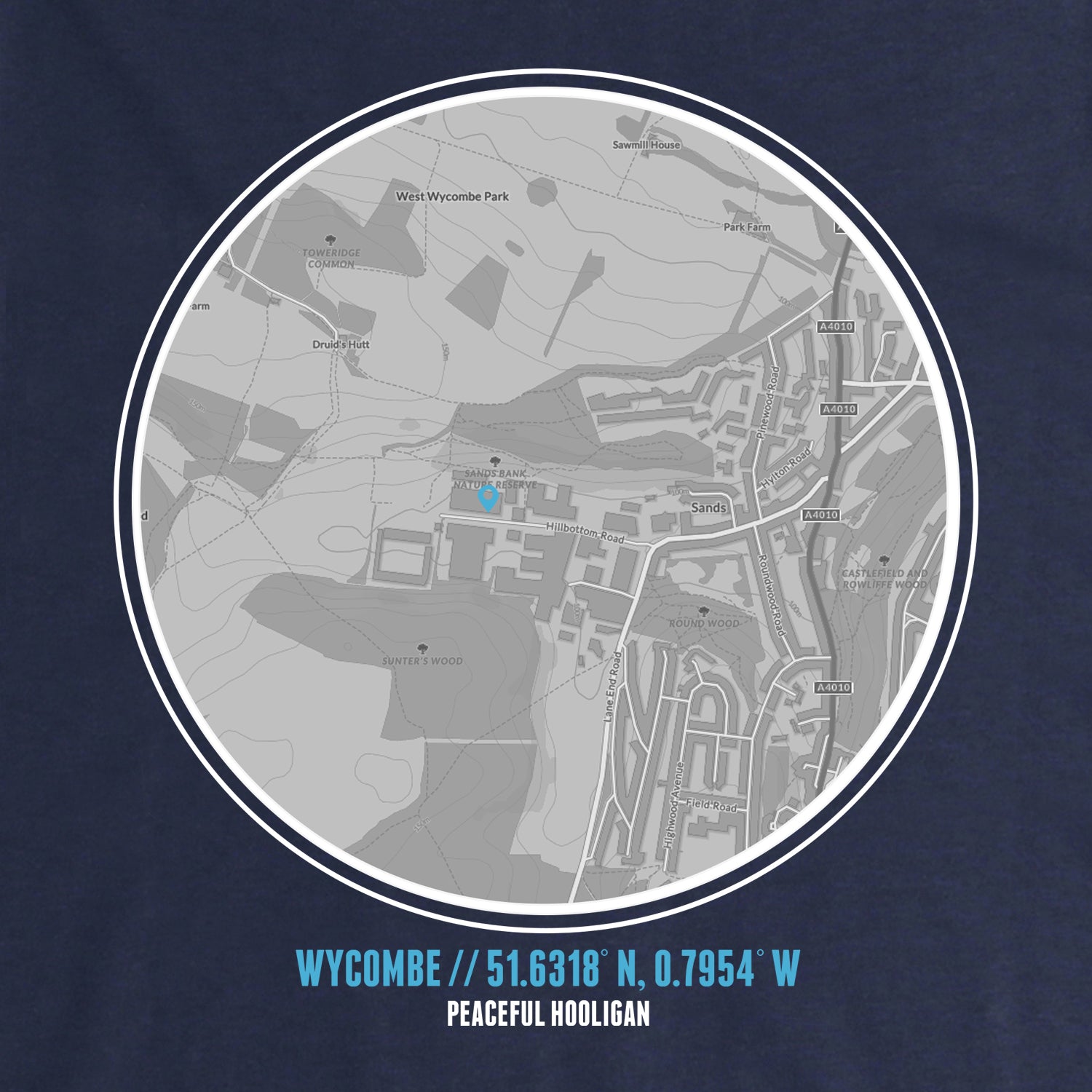 Wycombe Location Sweatshirt Navy - Peaceful Hooligan 