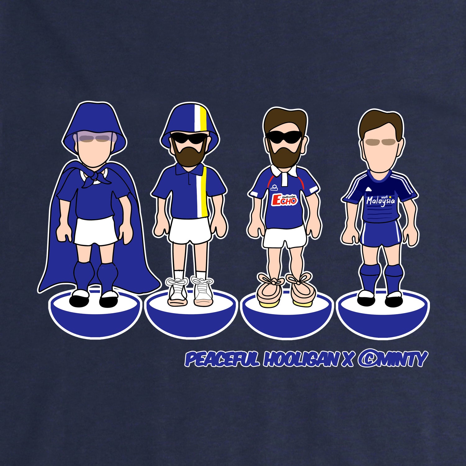 Cardiff City Subbuteo Hoodie Navy - Peaceful Hooligan 