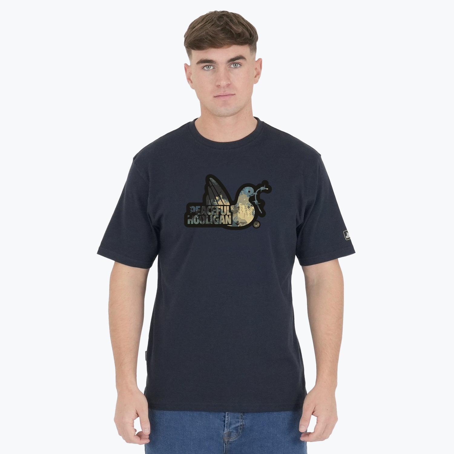 Lagoon Camo Dove T-Shirt Navy - Peaceful Hooligan 