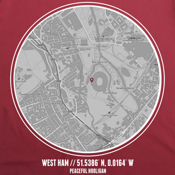 West Ham T-Shirt Print Artwork Claret - Peaceful Hooligan 
