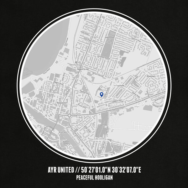 Ayr United T-Shirt Print Artwork Black - Peaceful Hooligan 