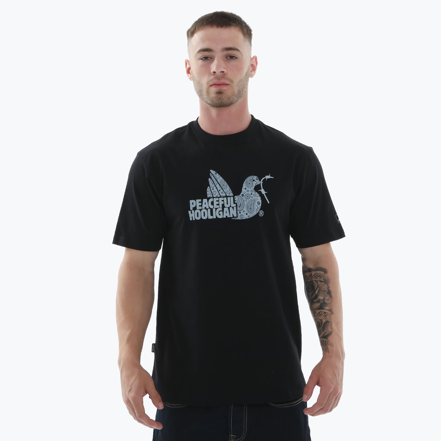 Paisley Dove T-Shirt Black - Peaceful Hooligan 