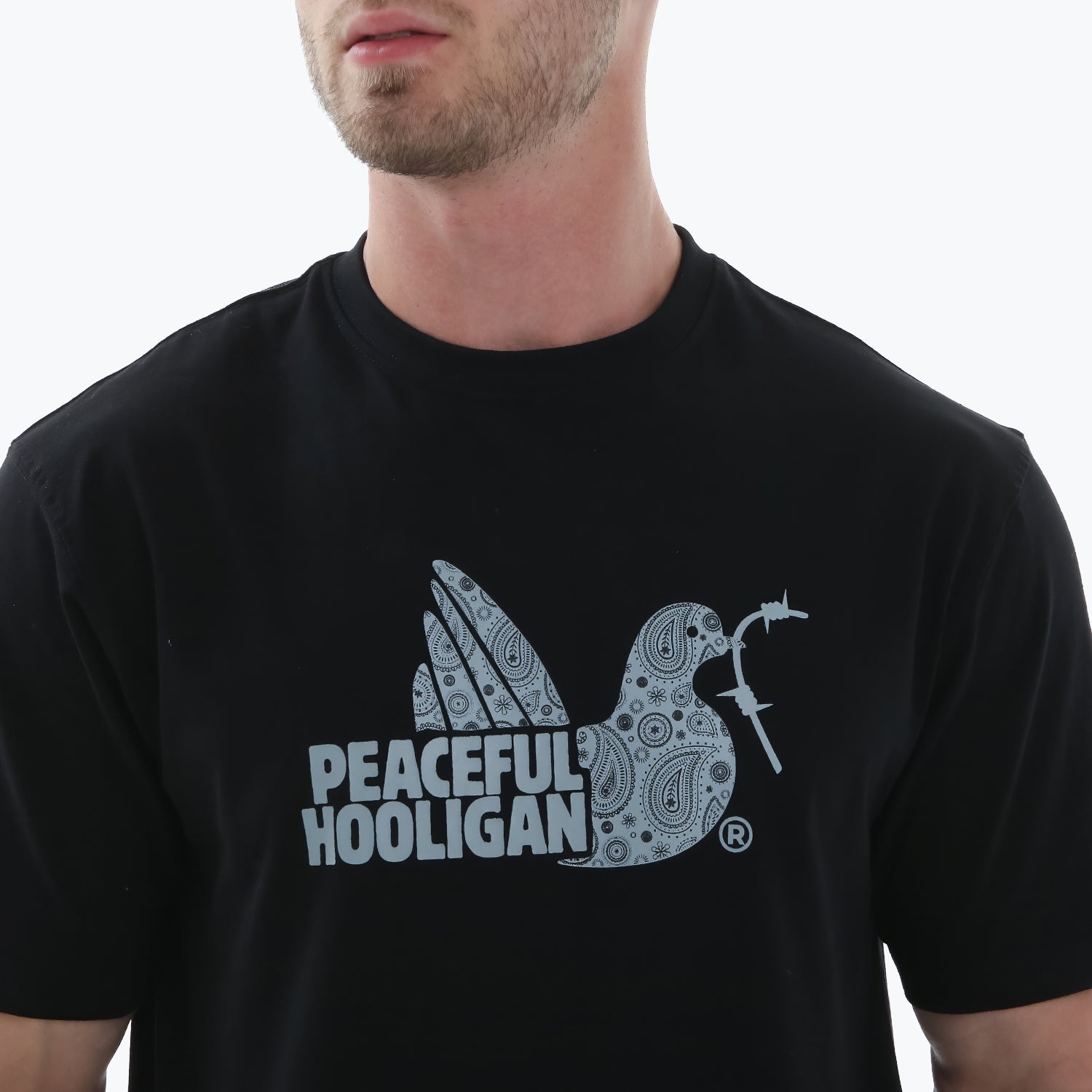 Paisley Dove T-Shirt Black - Peaceful Hooligan 